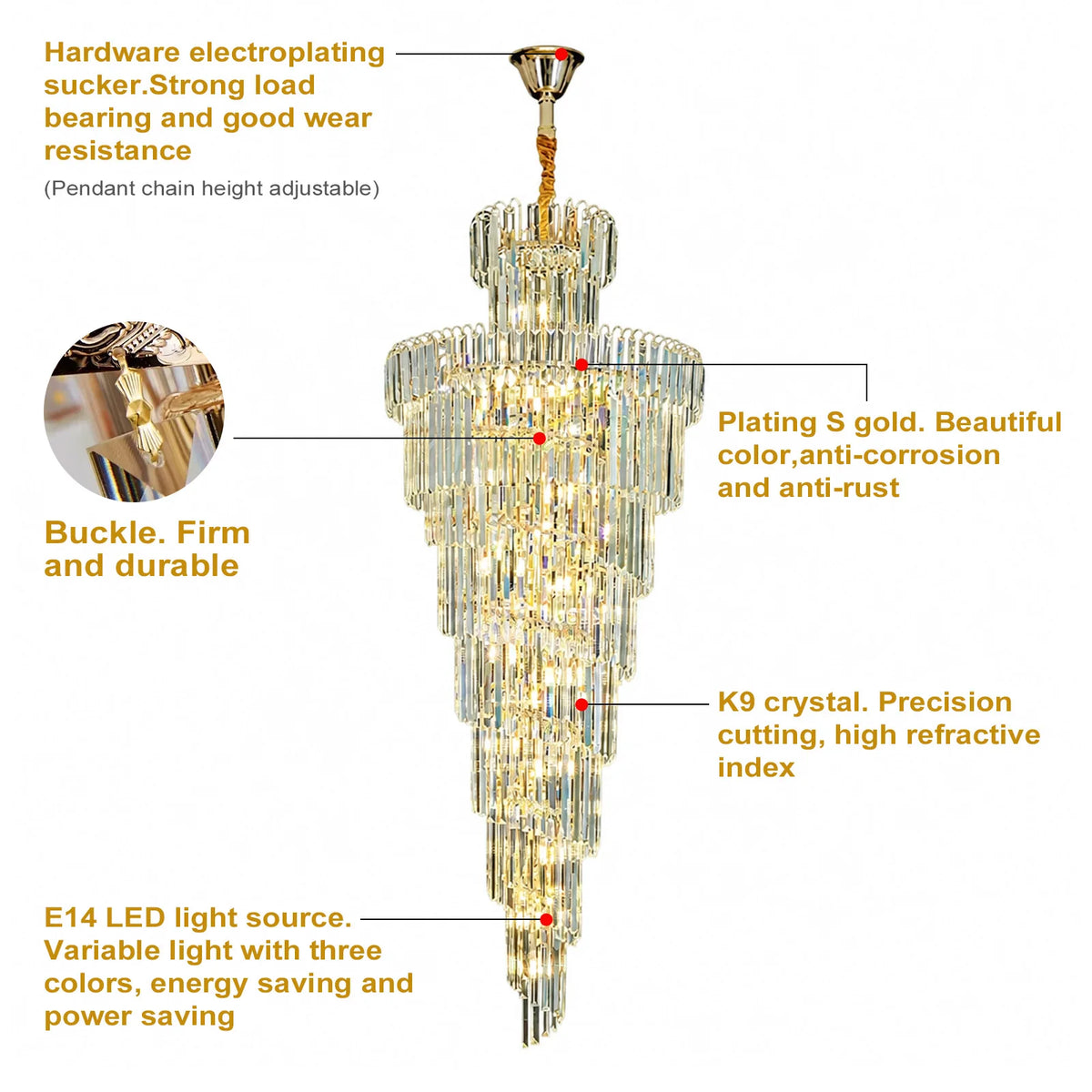 Luxury Crystal Chandelier Light - Grand Pendant Lamp Fixture for Villa Foyer, Hotel Lobby, Living Room & Staircase