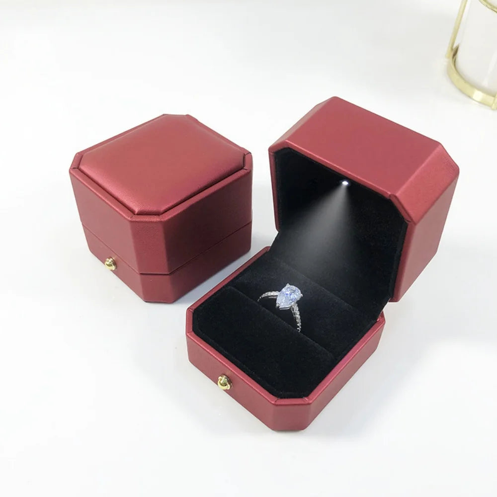 PU Leather LED Light Jewelry Box - Luxury Empty Case for Ring, Necklace & Earrings