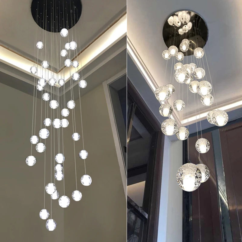 LED Villa Staircase Pendant Lights Long Cable Hanging crystal glass ball droplight for Restaurant Bar Indoor Decorative