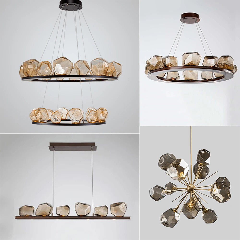 Modern LED Living Room Chandelier Lighting Nordic Rock Glass Dining Room Hanging Lamp Luxury American Bedroom Restaurant Fixture