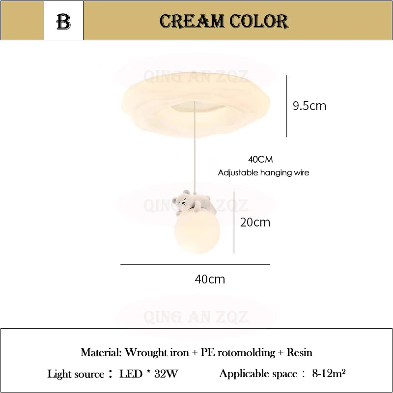 White Bear Cloud Ceiling Lights Children's Room Light Modern Cream Style Warm Boy Girl Bedroom Baby Room Ceiling Lamps