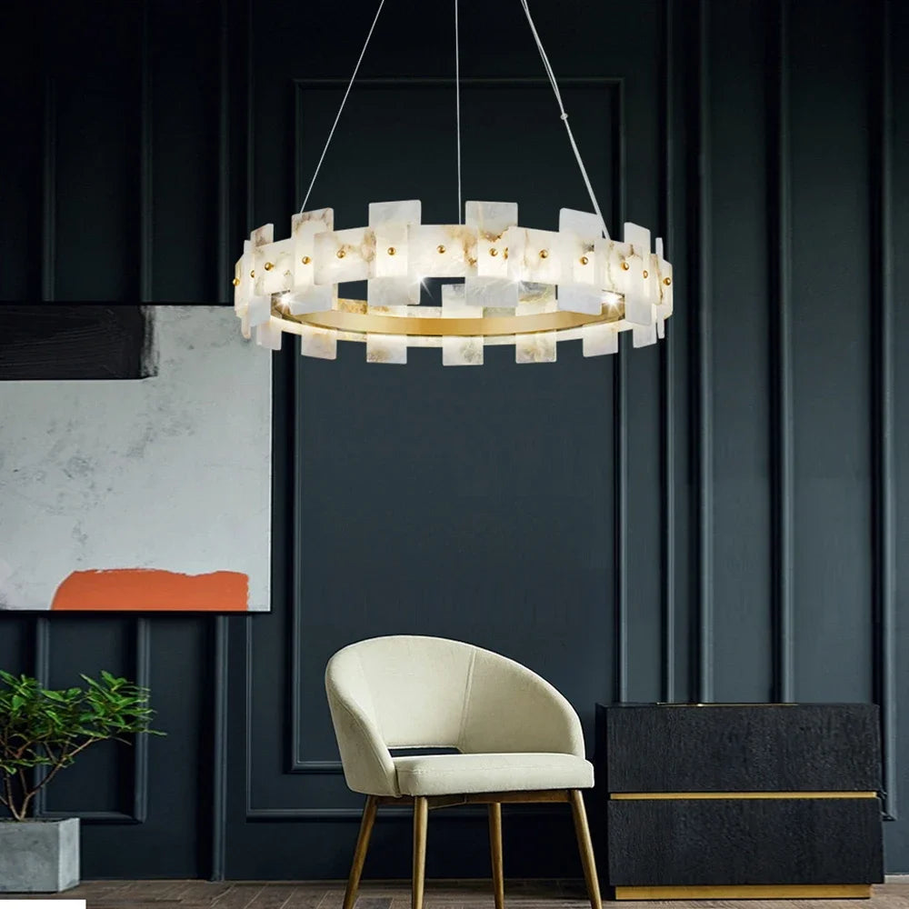Modern LED Chandeliers Lighting For Living Room Foyer Bedroom Restaurant Pendant Lamps Natural Marble Decoration Lustre Fixtures