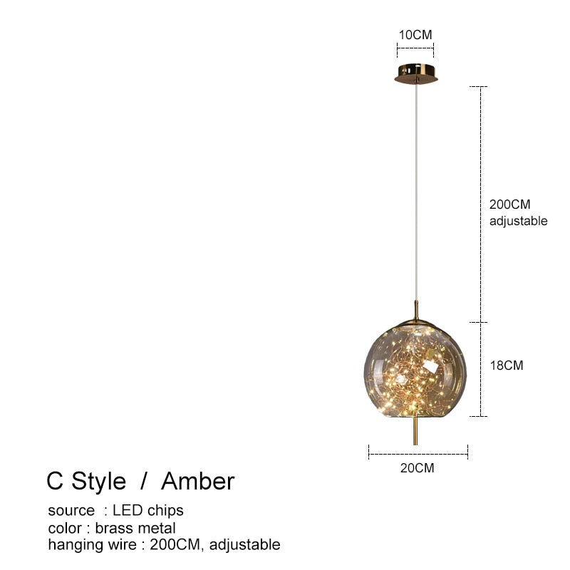 Nordic Glass Ball bedroom chandeliers for Dining Room kitchen fixture pendant lights Restaurant art Decor amber Hanging Lamp