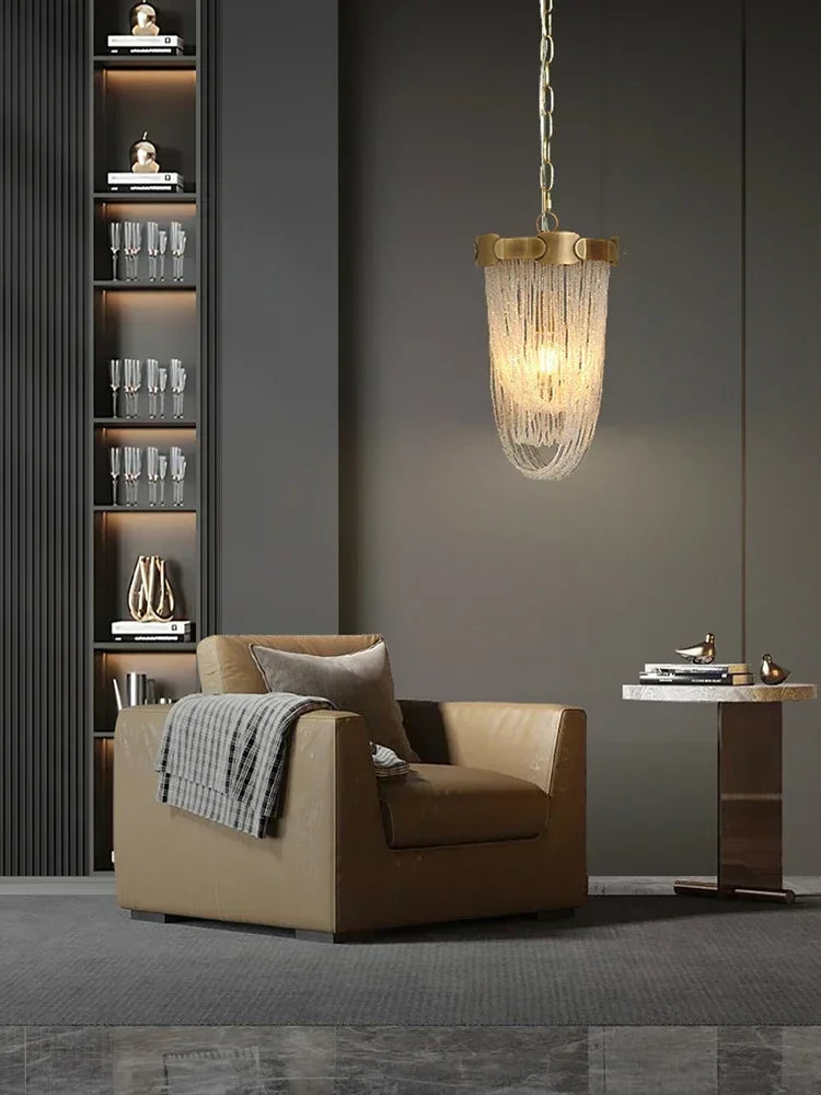 Luxury Brass Crystal Bead Curtains Chandeliers 2025 Modern LED Home Decor Hanging Lamps for Ceiling Living Room Lighting Fixture