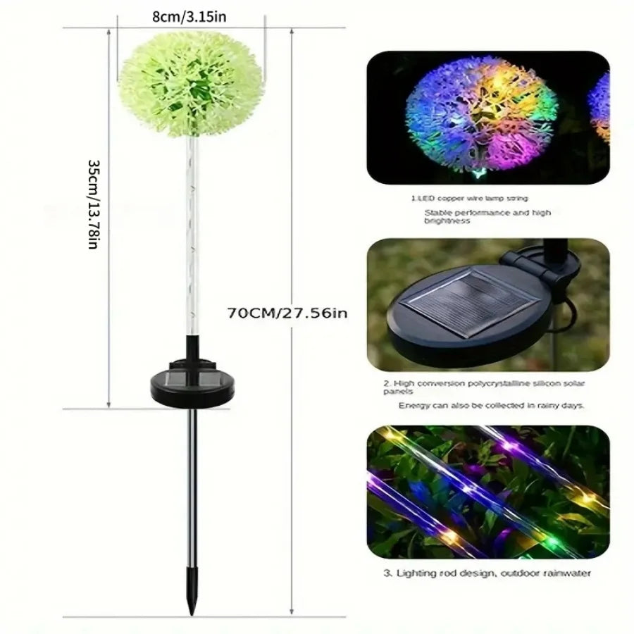 3-Head Solar Dandelion LED Light - Waterproof Outdoor Landscape Stake Light for Garden & Courtyard Decor