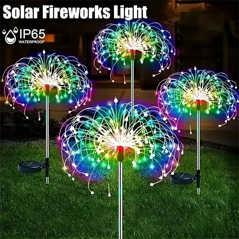 1 Pack Solar Firework Lawn Light Outdoor, IP65 Solar Garden Flower Fairy Lights For Patio Garden Christmas Lighting Decoration