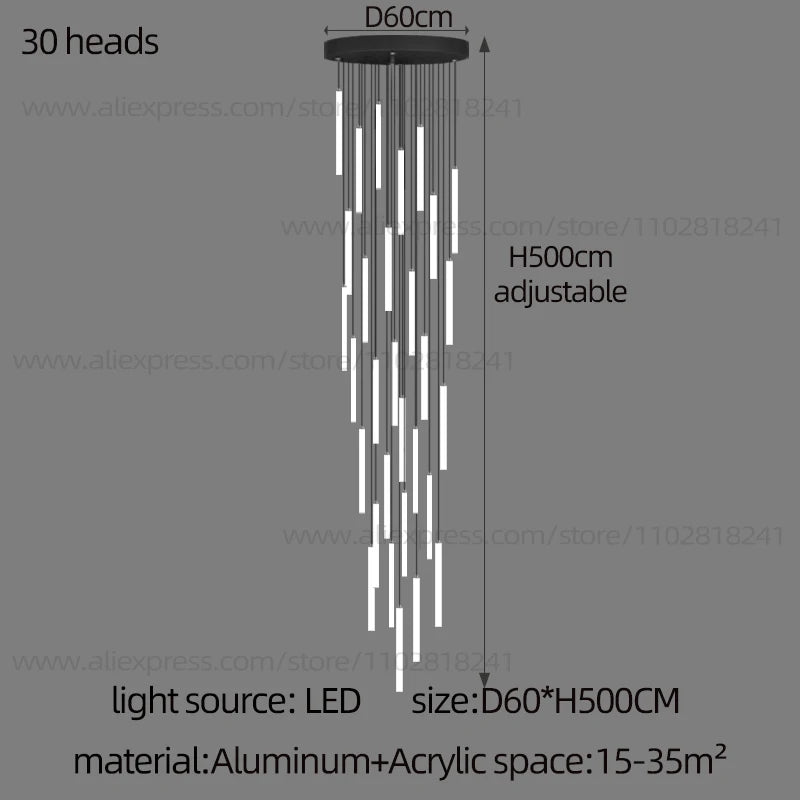 Minimalist Chandelier LED Stair Strip Lamp Duplex Building Interior Lighting Lamps Modern Dining Table Living Room Pendant Light