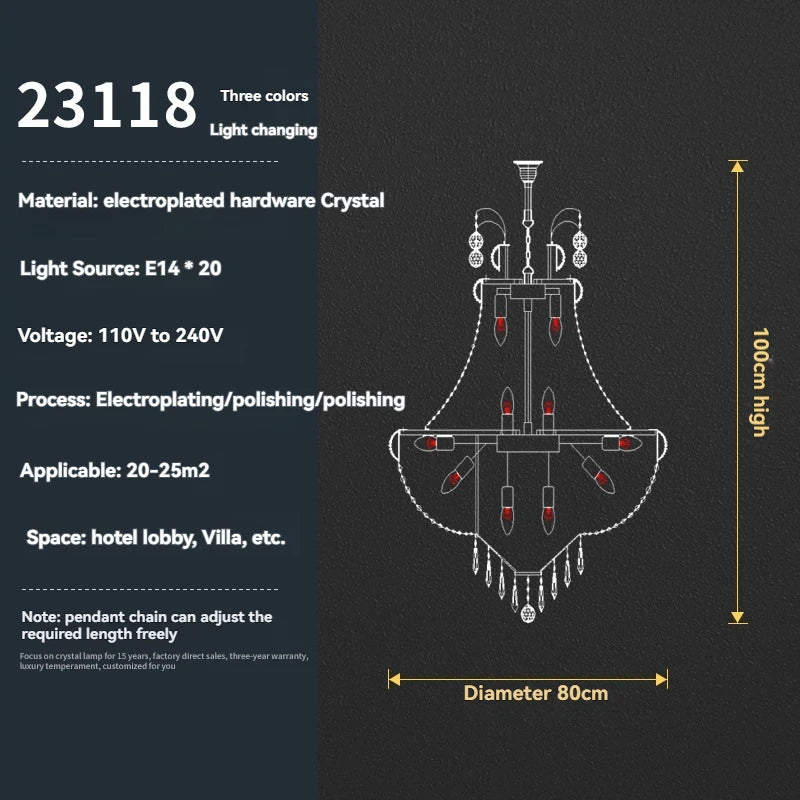 Light Luxury Duplex Villa Led Crystal Chandelier Home Decoration Living Room Bedroom Mid Floor Hollow Spiral Staircase Light