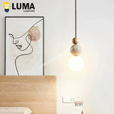 Yellow Travertine Pendant Light - Modern Cream Style Stone & Wood Hanging Lamp