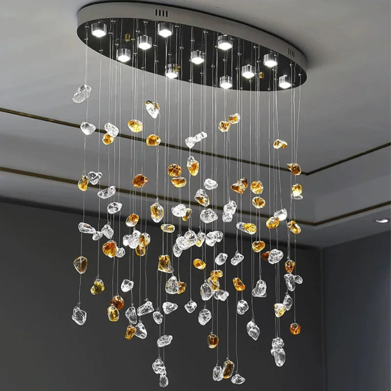 Luxury LED Crystal Pendant Lamp Restaurant Living Room Villa Bedroom Irregular Stone Chandelier Indoor Art Decor with Spotlight