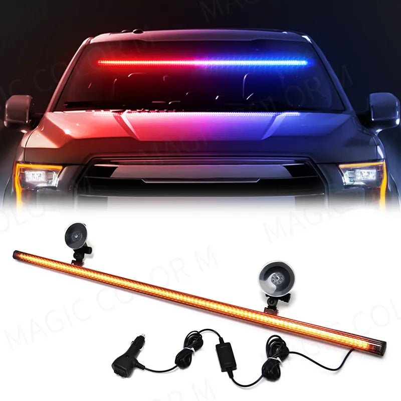 Car Strobe Lamp Bar with 96 LED 3030 Beads for Front Windshield, Traffic Signal, Emergency Flashing, and Auto Roof Top Warning Light with 12V-24