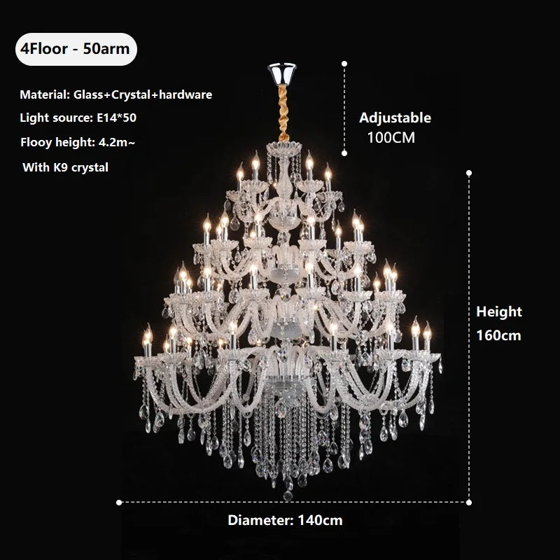 Extra Large Crystal Chandelier Lighting Top Grade K9 Crystals Hotel Large Lights For Villa Foyer 110v-220v  Luxury 3/4  Layers