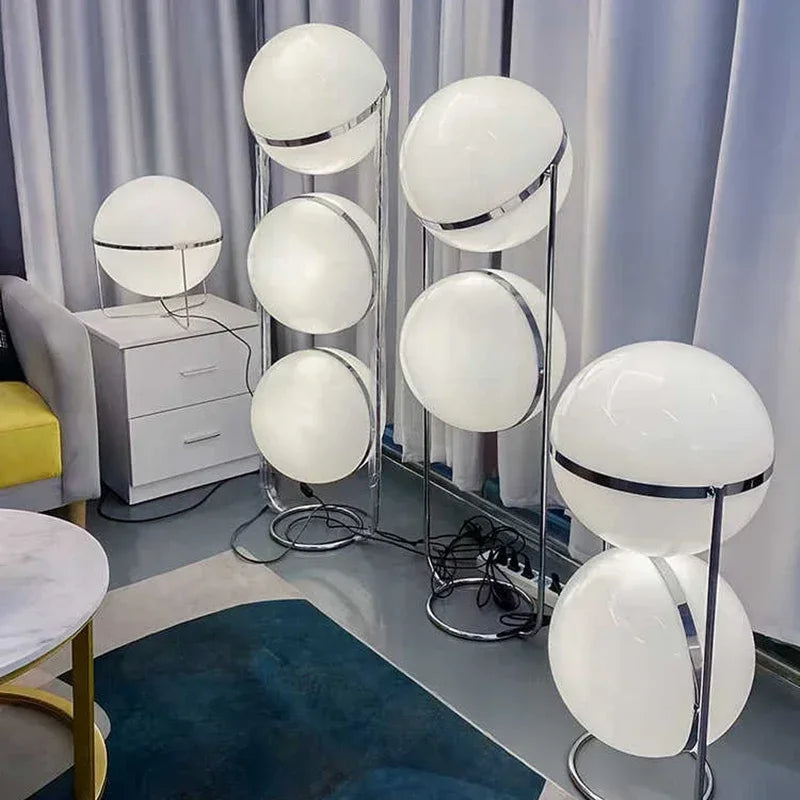 2025 Creative Decor LED Floor Lamp Living Room Chrome Metal White Acrylic Ball Lights Modern Art Study Home Lighting Desk Lamp