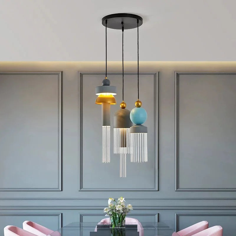 Danish Designer Nordic Modern Simple Macaron Tassel Chandelier for Restaurant Bedroom Bedside Clothing Store Bar