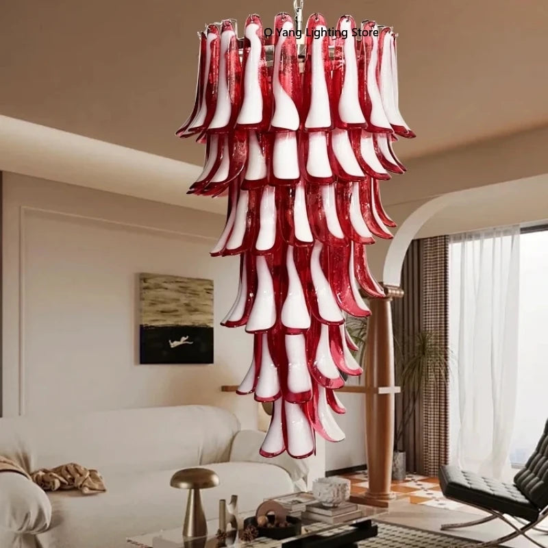 Pink White Large Ceiling Pendant Light Home-appliance High Ceiling Glass Hanging Lamp Lustres Foyer Lighting Extremely Expensive