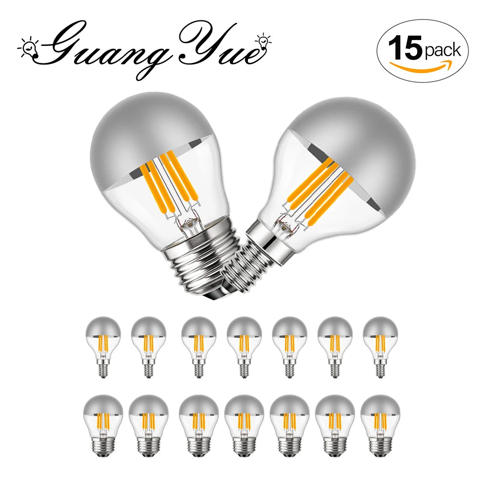 G45 Edison LED Globe Night Bulb - 4W Dimmable E12 E14 E26 E27 Silver Top Mirror Light