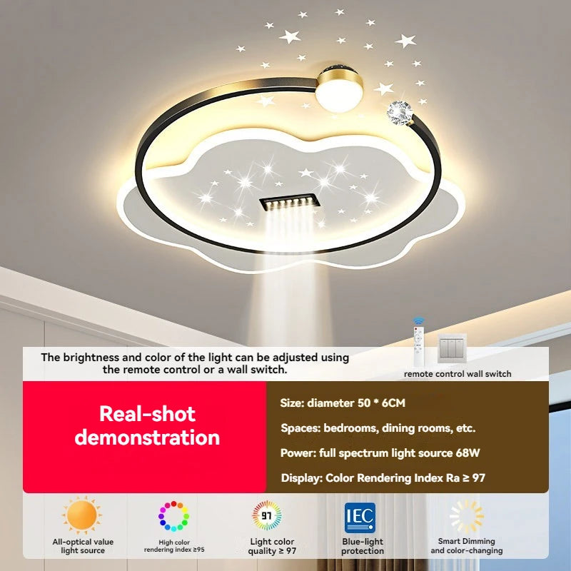 Modern LED Ceiling Light with Adjustable Spotlights - Dimmable Smart Fandelier Chandelier with Remote Control for Living Room