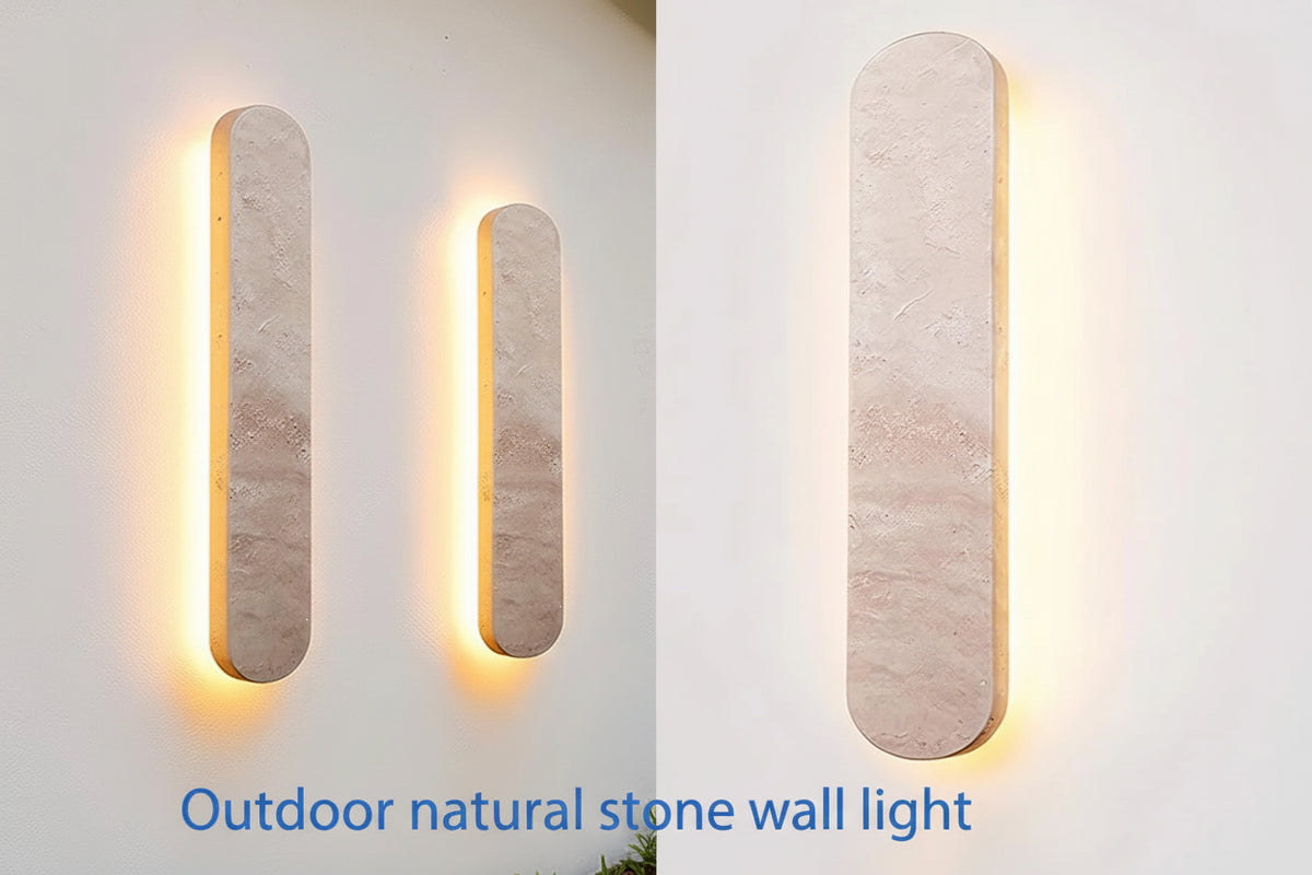 Wabi-Sabi Yellow Travertine Natural Stone Outdoor Wall Lamp - IP65 Waterproof LED Long Linear Sconce Fixture for Villa Fence, Gates & Courtyard