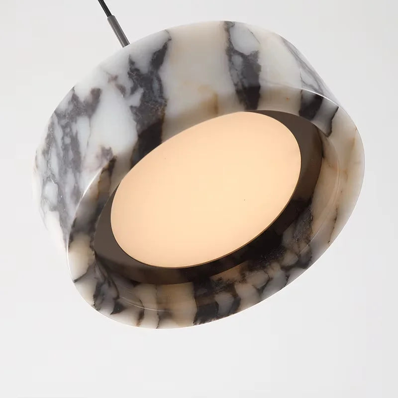 Luxury Black Natural Stone Pendant Lamp - High-end LED Bedside Chandelier