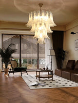 Cloudy White Glass Flower Petal Vintage Chandelier Italy Design Lighting Fixture LED Remote Dimmable Available Living Room Deco