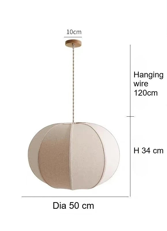 Japanese Wabi-Sabi Linen Fabric Pendant Light - Nordic Medieval Lantern Chandelier Hanging Ceiling Lamp Fixture for Living Room, Restaurant & Homestay Decor