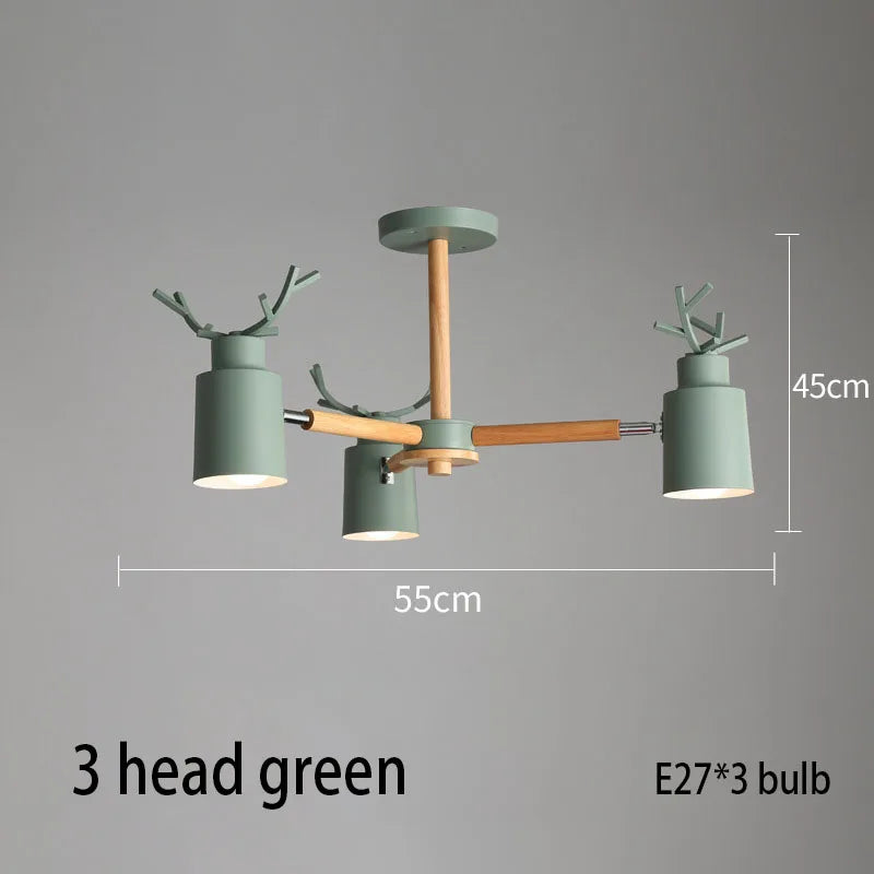 Log chandelier living room bedroom ceiling pendant light fixtures kitchen ceiling lighting deer design e27 light