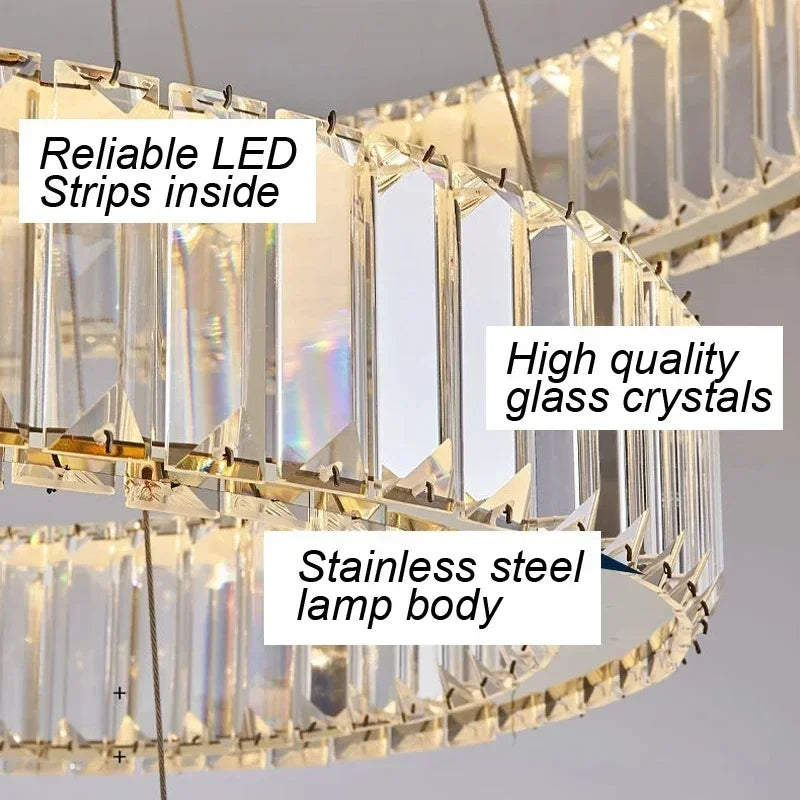 Modern Gold Luxury Crystal LED indoor Chandelier Bedroom Living Room Hotel Villa Pendant Lamp Restaurant Decor Lighting Dimmable