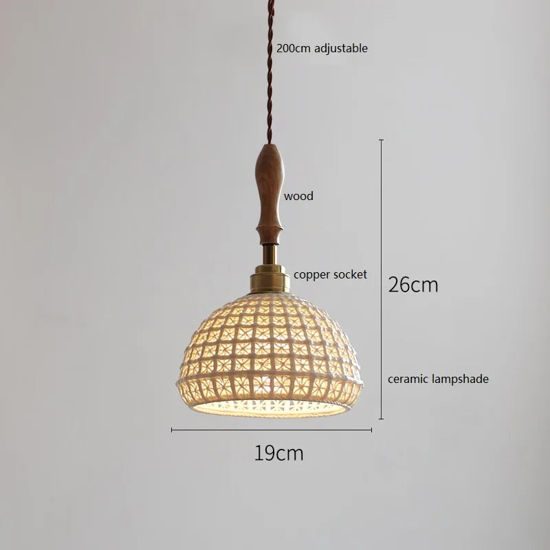 Butterfly Ceramic LED Pendant Lamp Beside Wooden Handle Copper Socket Home Decors Bedroom Dining Living Room Light Hang lamp