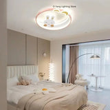 Cartoon Pink Rabbit Moon Chandeliers Kids Room Ceiling Lamp Pink Pretty Babys Girls Room Light Ceiling  RC Dimmable
