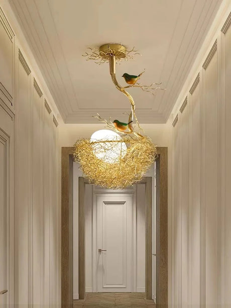 Modern Led Living Dining Room Kitchen Chandeliers Gold Bird Nest Egg Glass Ball Pendant Light Bedroom Loft Ceiling Hanging Lamp