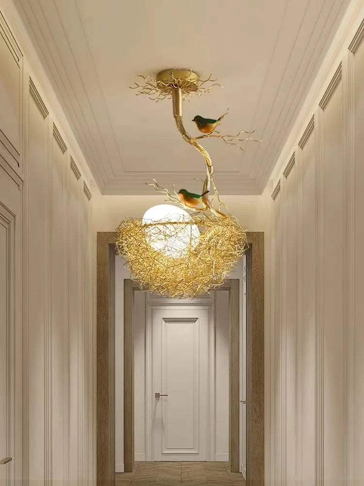 Modern Led Living Dining Room Kitchen Chandeliers Gold Bird Nest Egg Glass Ball Pendant Light Bedroom Loft Ceiling Hanging Lamp