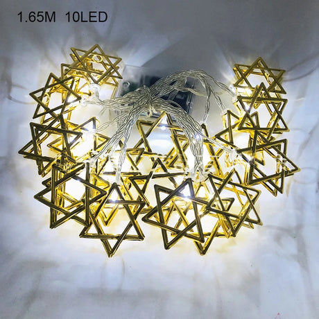 1.65m Eid Mubarak Decorative Lamp String Chanukah Hanukkah Candlestick Pentagram LED Lamp Ramadan Festival Party Decorations