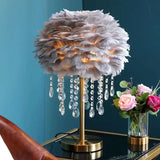 Nordic Feather Crystal Table Lamp Bedroom Ins Girl Warm Bedside Lamp Creative Luxury Romantic Feather Lamp