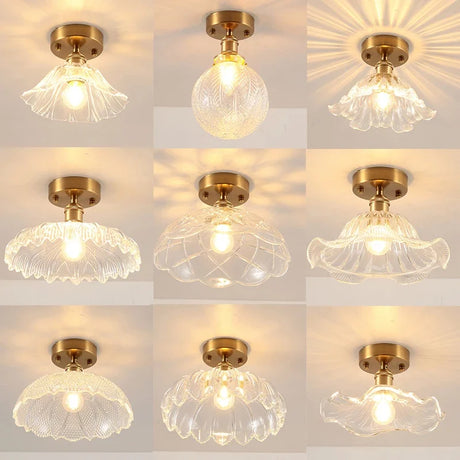 Retro LED Glass Ceiling Lights Nordic Brass Flower Aisle Decors Fixtures Living Room Corridor Balcony lamp Home Lighting Lusters'
