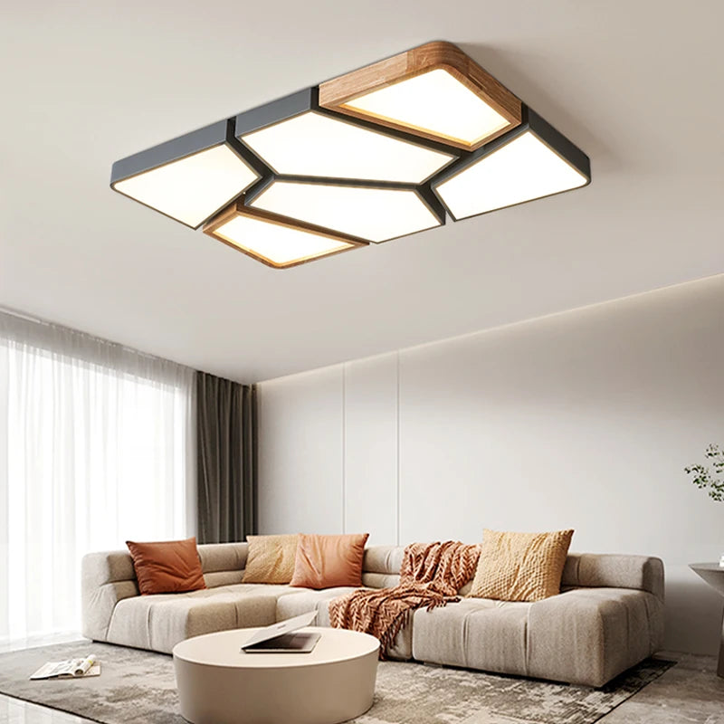 2026 Modern Nordic Style LED Chandelier Living Room Bedroom Kitchen Children Room Study Lamp Wood Geometric Design Ceiling Li