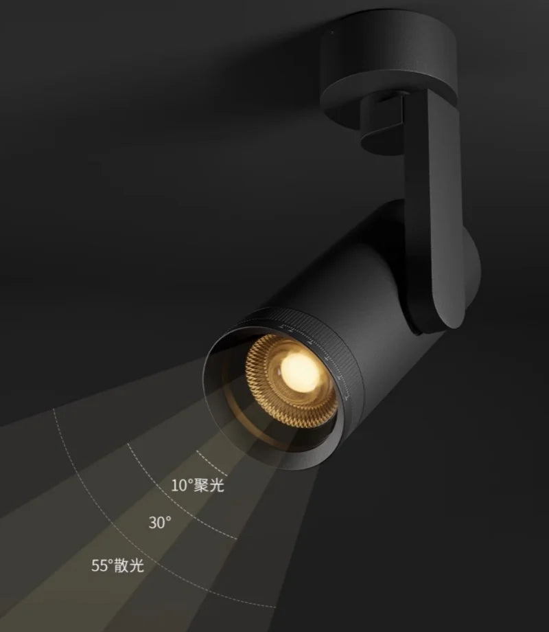 Free rotation adjustable focus 10 ° -55 ° track light dimmable surface mounted ceiling spotlight