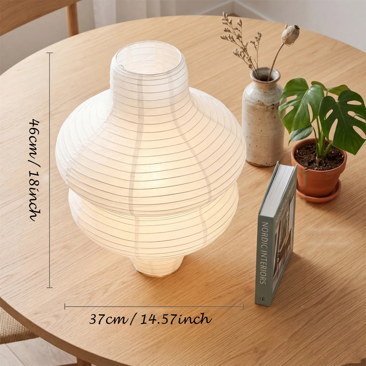 Large White Paper Lampshade 37cm Round Ceiling Pendant Lamp Handmade Folded Rice Paper Chandelier for Bedroom Living Dining Room