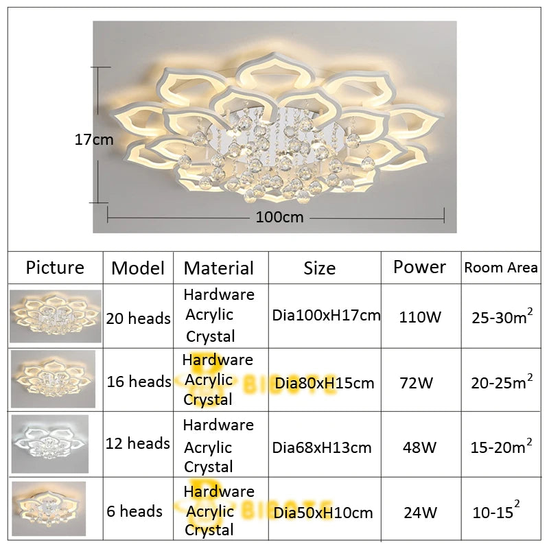 Modern LED Crystal Chandelier - Luxury Flush Mount Ceiling Light for Living Room