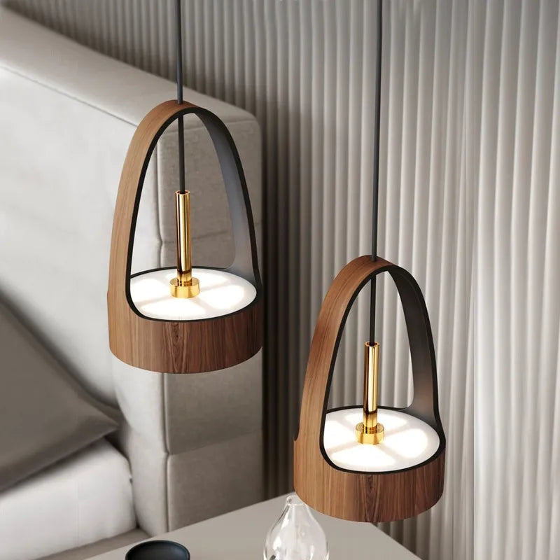 Nordic Simple Restaurant Bar Simplewood Grain Small Chandelier Retro Creative Personality Hotel Bedroom Bedside Household Lamps