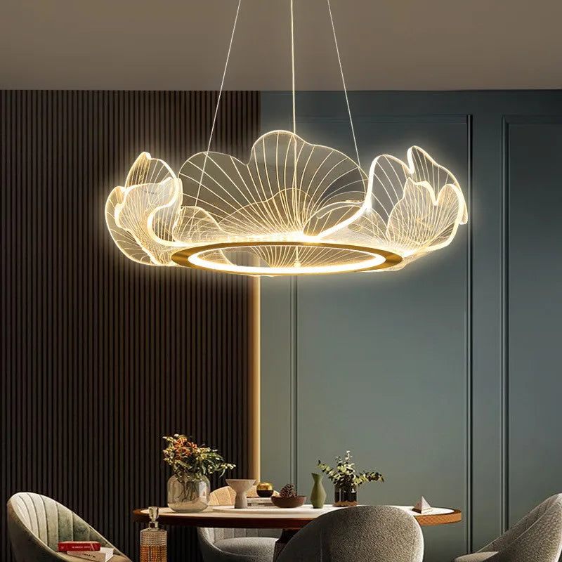 Postmodern Light Luxury Lotus Leaf Chandelier - Dimmable Nordic LED Ceiling Lamp