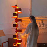 Taliesin Architectural Wooden LED Floor Lamp - Nordic Designer Stacked Column Standing Light Fixture for Living Room, Bedroom, Hotels & Villa Decor
