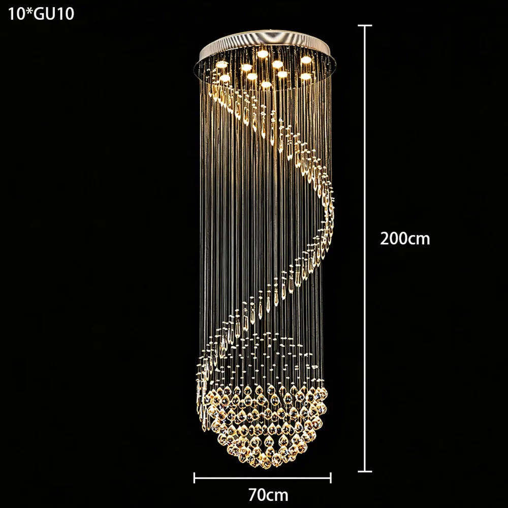 Luxury Vertical Crystal Ball Raindrop Chandelier Polished Stainless Steel Ceiling Plate Long Suspension Light For Stairwell Loft