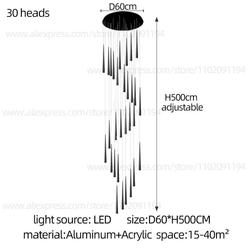 LED Pendant Light Modern Living Room Chandelier Villa Loft Large Pendant Light Minimalist Duplex High-Rise Long Stair Chandelier