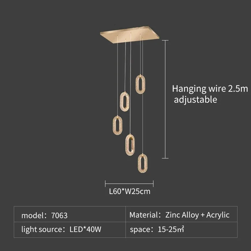Modern Rings LED Chandeliers For Staircase Luxury Long Hanging pendant Lamps Gold Creative Indoor Attic Lighting Lustre Fixtures