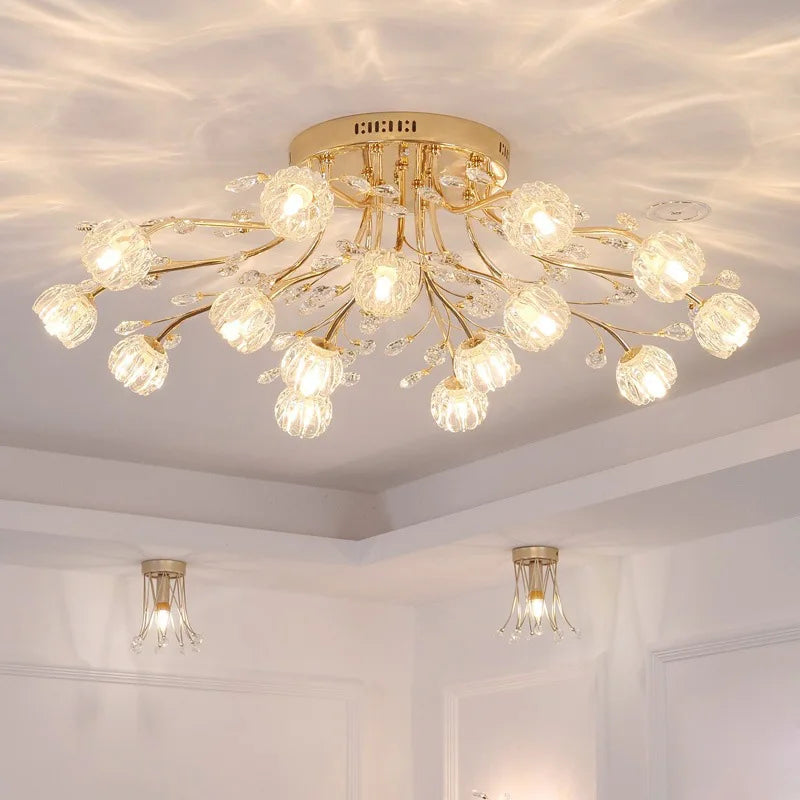 Nordic Luxury Dendritic Crystal Ceiling Lamp Glass Flower Light Shade Bedroom Restaurant Living Room LED Chandelier Bright Decors