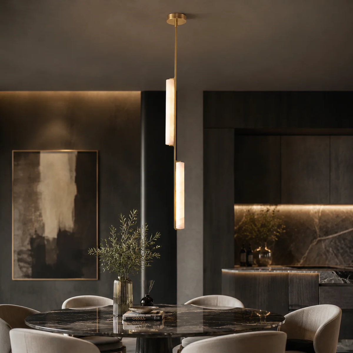 Luxury Spanish Marble Chandelier Brass Hanging Light 3 Color Dimmable Pendant Lamp for Villa Living Room Dining Area Hotel Lobby