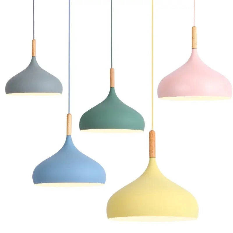 Multi Color Luster Pendant Lights Dia 16/17/24cm Restaurant Wood Hanging lighting Light Fixtures Modern E27 LED Loft Hang lamp