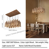 Retro Wooden Hanging Chandelier Light Dining Table Solid Wood Led Pendant Lamp Living Room Kitchen Chandelier Lighting Fixture