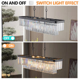 33.5 Inch ceiling lamp,Rectangular Black Crystal Chandelier Adjustable,E12 Modern Industrial Crystal Lights (Bulb Not Included)