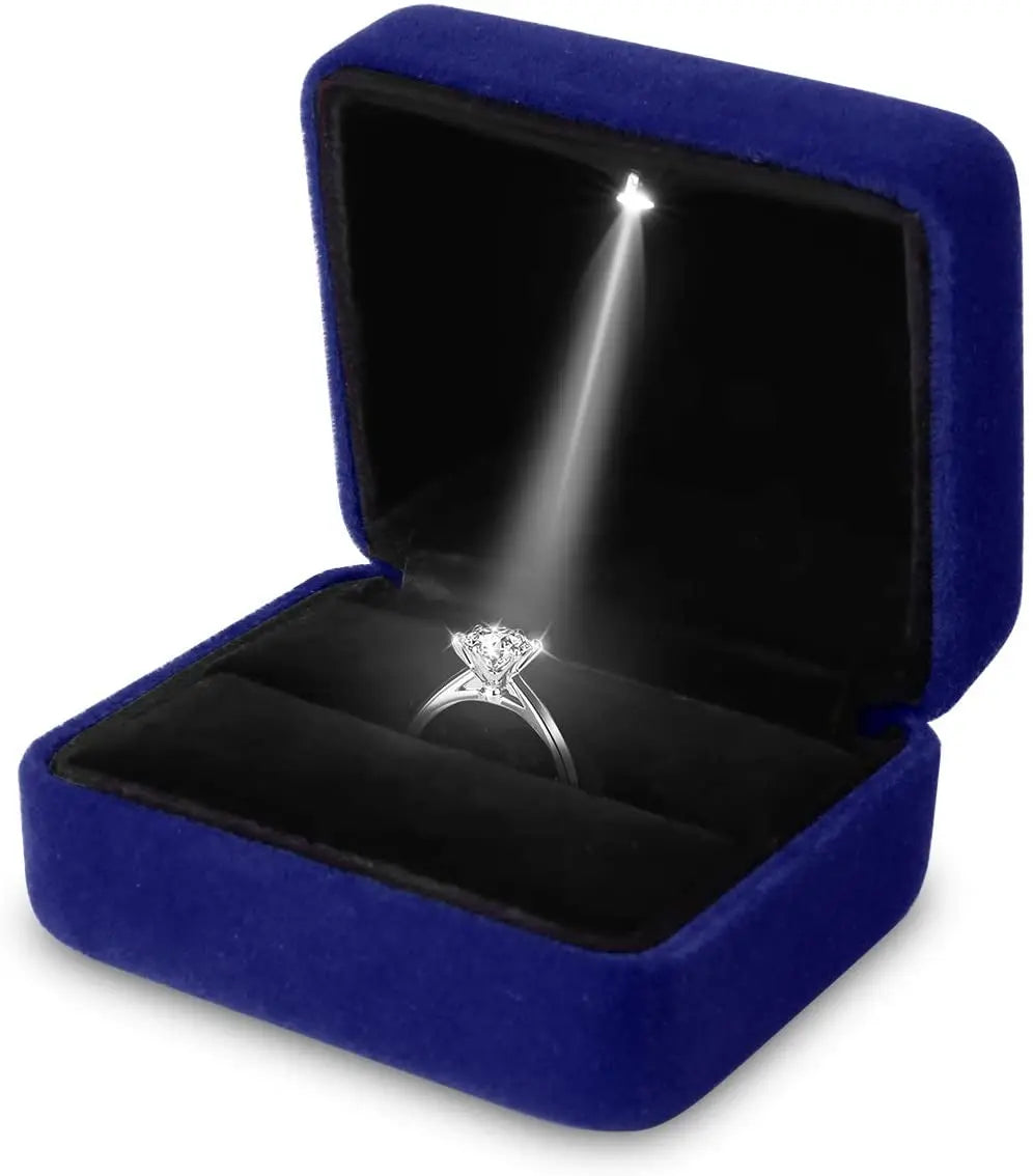 Luxury Velvet LED Light Ring Box - Luminous Jewelry Organizer for Proposal & Wedding